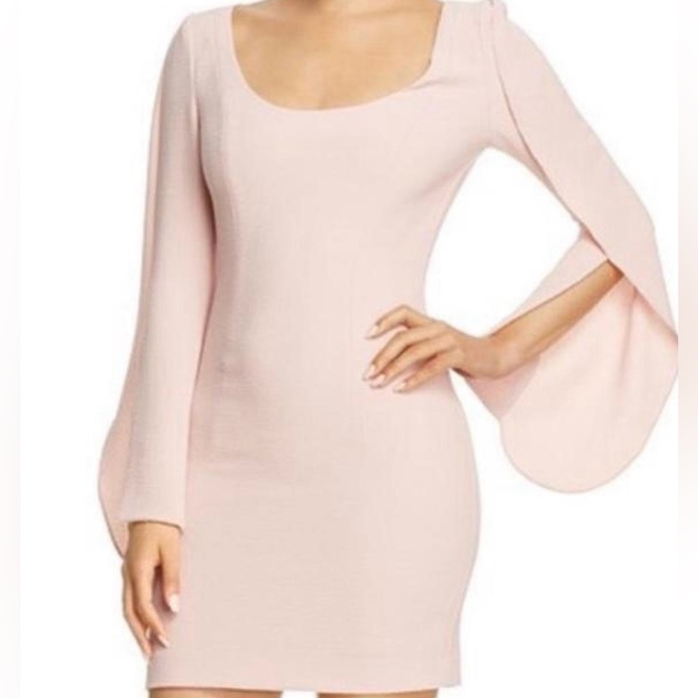 Black Halo Spring Dress Graduation Blush Pink Long Flare Sleeve Bodycon Mini NWT